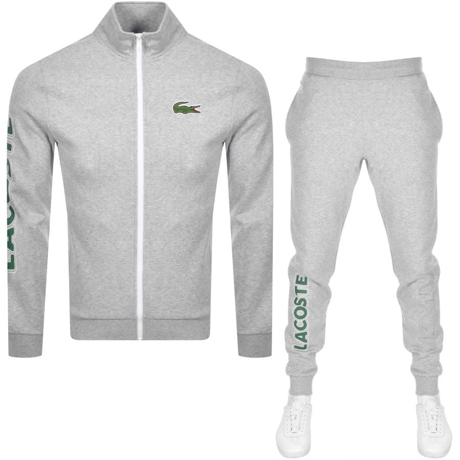 Mens grey lacoste tracksuit hot sale
